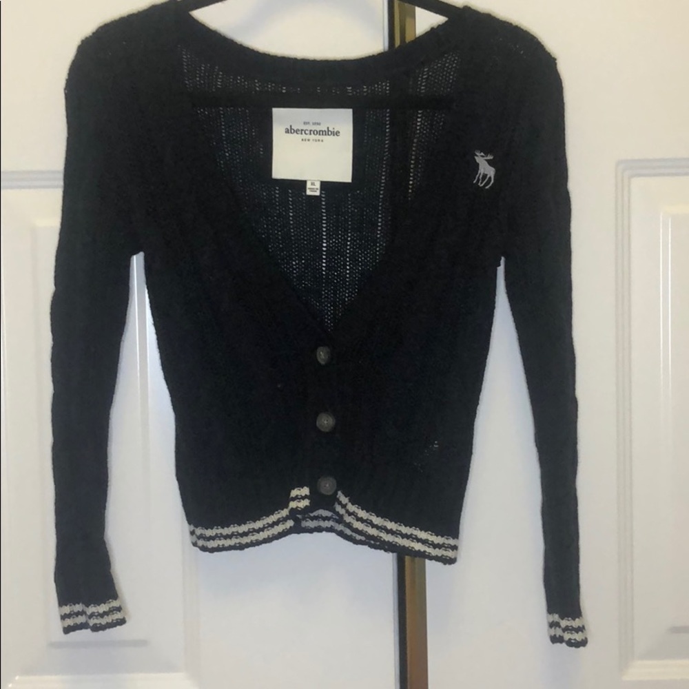 Abercrombie Navy V neck cardigan with white stripe